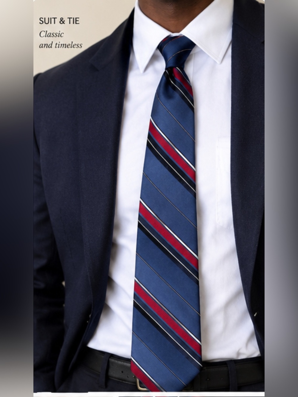 Vintage Christian Dior Monsieur Silk Tie Navy Red White Stripe 80s